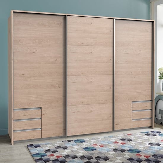 seattle sliding door wooden wide wardrobe hickory oak