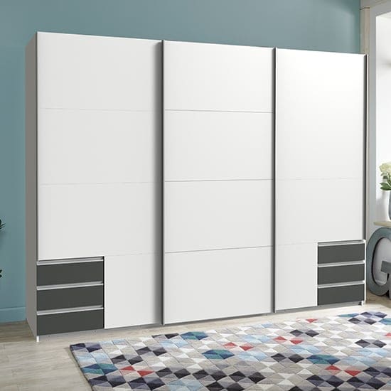 seattle sliding door wooden wide wardrobe white graphite