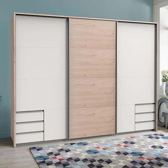 seattle sliding door wooden wide wardrobe white hickory oak