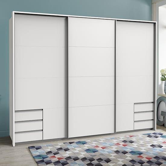 seattle sliding door wooden wide wardrobe white