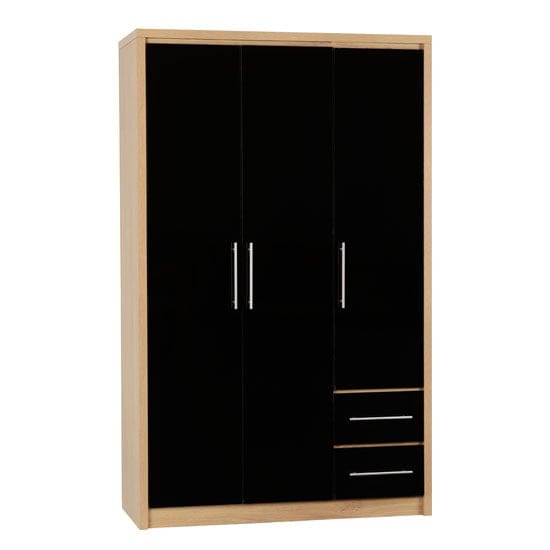 seville wardrobe black high gloss light oak 3 doors