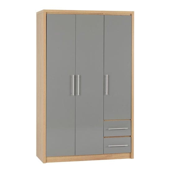 seville wardrobe grey high gloss light oak 3 doors