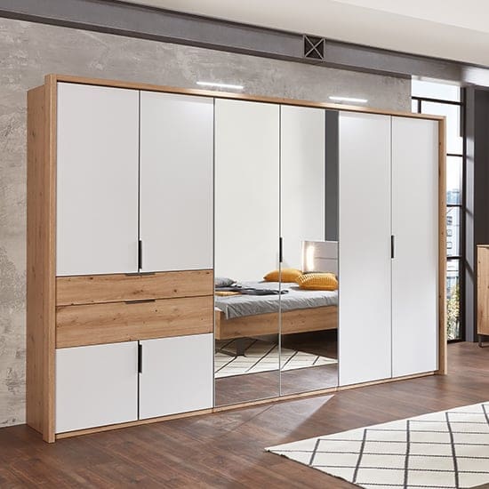 shanghai mirrored wide wardrobe artisan oak white