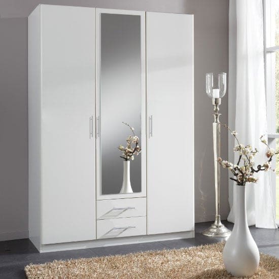 spectral mirrored 2 doors wardrobe white 2 drawers