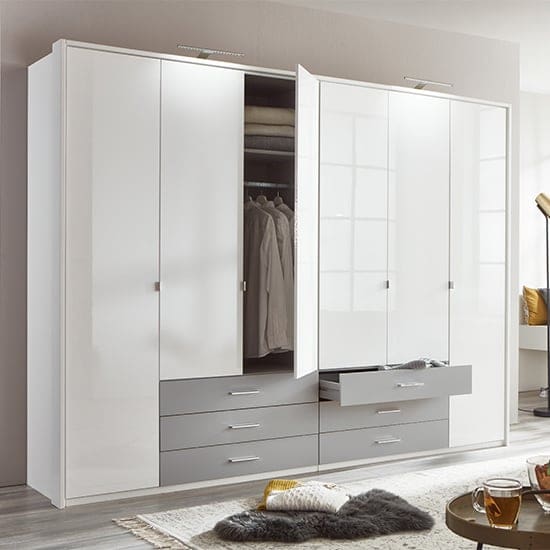 sumatra wood wide wardrobe white gloss light grey