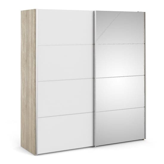 trek mirrored sliding doors wardrobe oak white 2 shelves