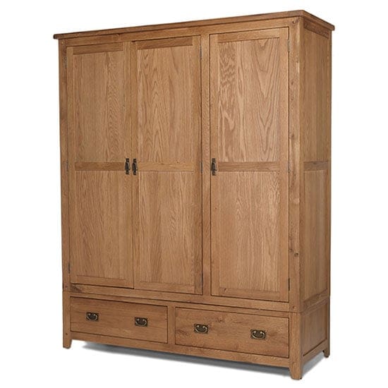 velum triple door wardrobe solid chunky oak 2 drawers