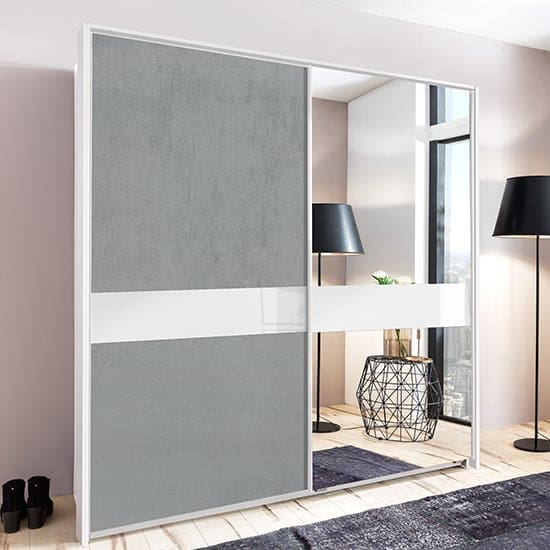 weimar sliding door mirrored wide wardrobe concrete effect