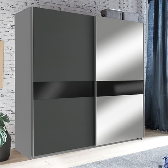 weimar sliding door mirrored wide wardrobe graphite