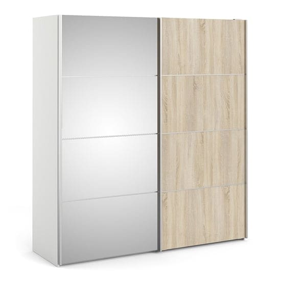 wonk mirrored sliding doors wardrobe white oak 5 shelves