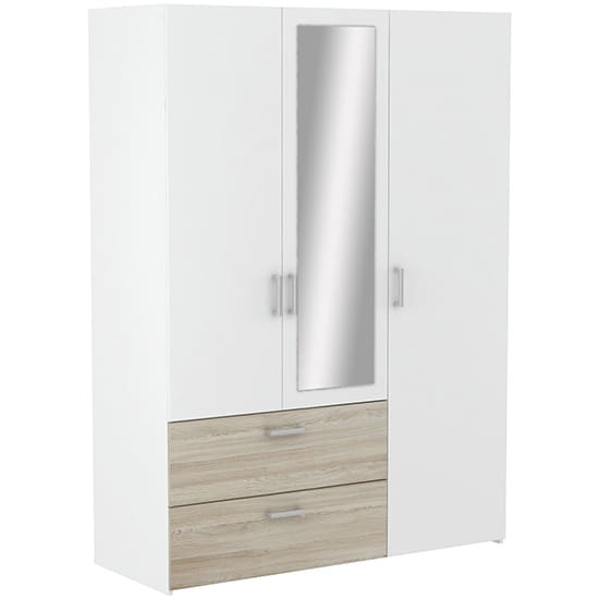 yedar mirrored 3 dr wardrobe shannon oak and pearl white n