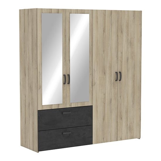 yedar mirrored 4 dr 2 drawers wardrobe kronberg oak n